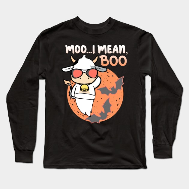 Ghost Cow Halloween Moo , I mean Boo, Funny Cow Lover Long Sleeve T-Shirt by alcoshirts